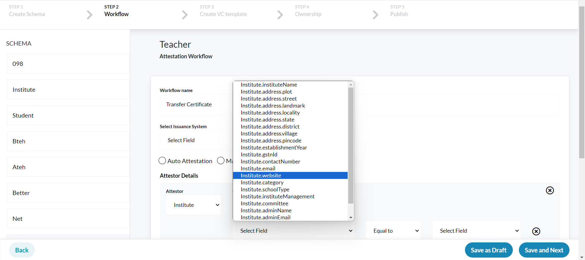 workflow screen