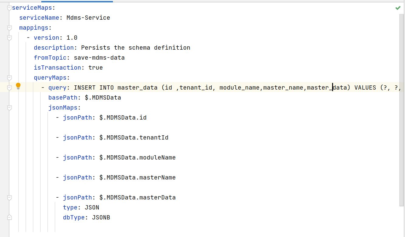 Image of mdms configuation file for create MDMS data action for persister